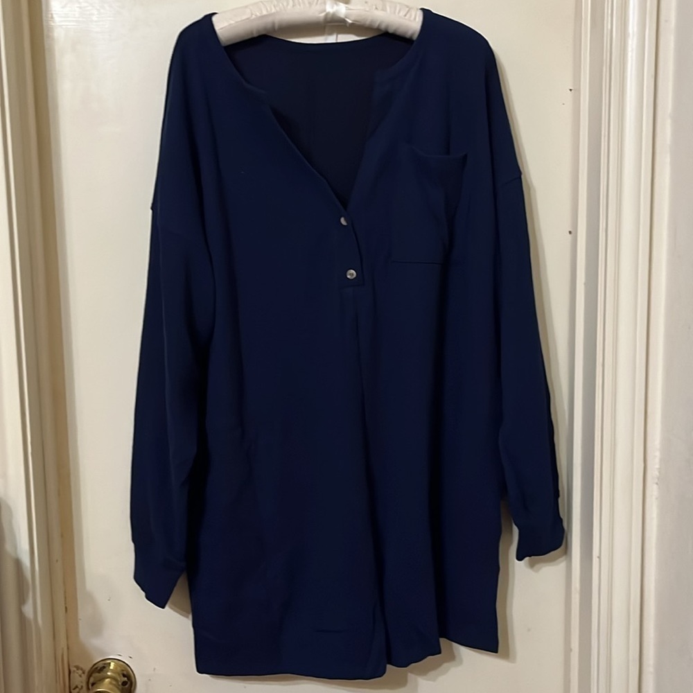 New V Neck Button Rompers Long Sleeve Loose 1 Piece Short Jumpsuit with Pockets